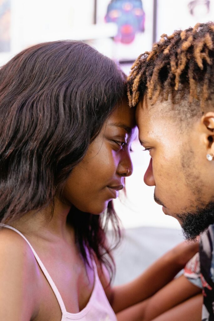 A man and woman looking at one another. Represents emotional intimacy in relationships in Katy, TX 77494